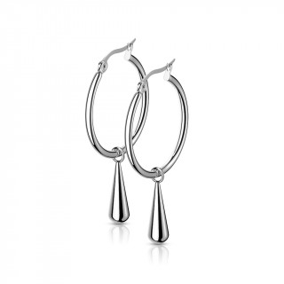 Boucles d'oreilles acier  anneau et goutte suspendue (paire)