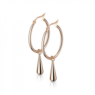 Boucles d'oreilles acier cuivrées à anneau et goutte suspendue (paire)