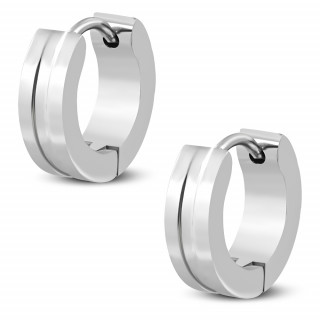 Boucles d'oreilles acier à rainure centrale (Paire)