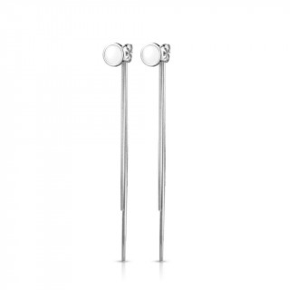 Boucles d'oreilles acier  rond emaill blanc et chaines (paire)