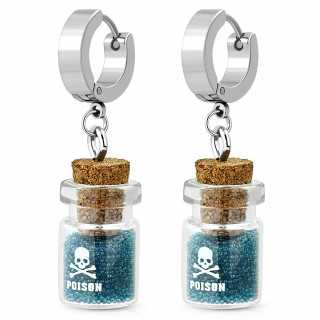 Boucles d'oreilles anneau  pendentif bocal poison - Bleu