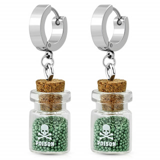 Boucles d'oreilles anneau  pendentif bocal poison - Vert