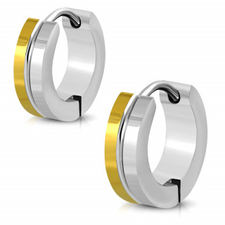 Boucles d'oreilles anneaux en acier doré et gris