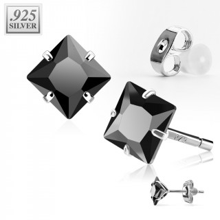 Boucles d'oreilles argent  carr noir