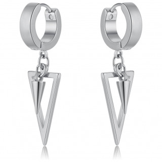 Boucles d'oreilles argentes  triangle et pointe suspendues en acier (Paire)