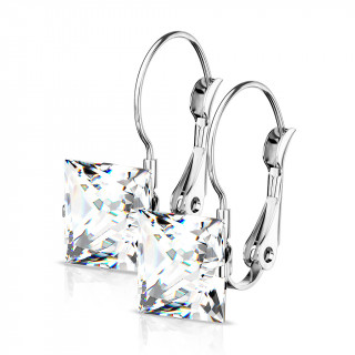 Boucles d'oreilles clips acier  zirconium carr - Clair