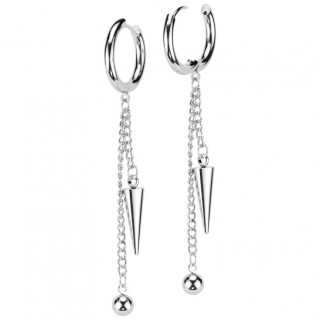 Boucles d'oreilles croles  boule et pointe suspendues en acier