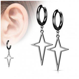 Boucles d'oreilles créoles à étoile abstraite en acier Noir