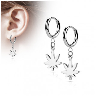 Boucles d'oreilles croles feuille cannabis en acier Argent (paire)