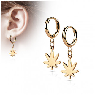 Boucles d'oreilles créoles feuille cannabis en acier Cuivré (paire)