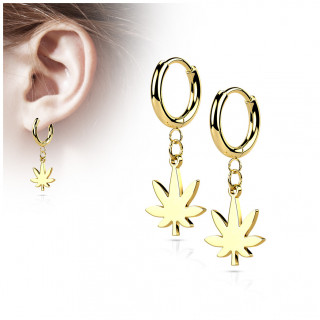 Boucles d'oreilles croles feuille cannabis en acier Dor (paire)