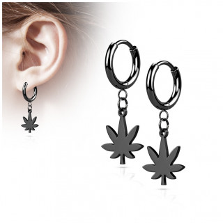 Boucles d'oreilles croles feuille cannabis en acier Noir (paire)