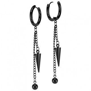 Boucles d'oreilles croles noires  boule et pointe suspendues en acier