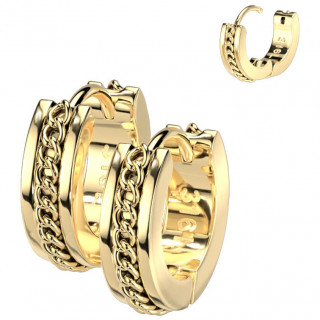 Boucles d'oreilles Dorées en acier à insert de chaine (Paire)