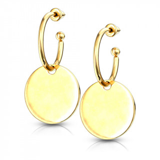 Boucles d'oreilles en acier dor  plaque ronde