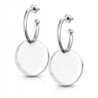 Boucles d'oreilles en acier inox  plaque ronde