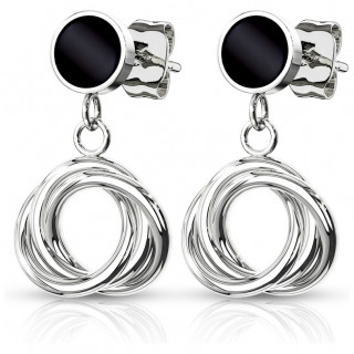 Boucles d'oreilles en acier  puces noires et spirales suspendues