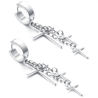 Boucles d'oreilles en acier à trio de croix latines suspendues (paire)