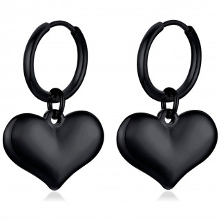 Boucles d'oreilles femme  coeur suspendu en acier noir