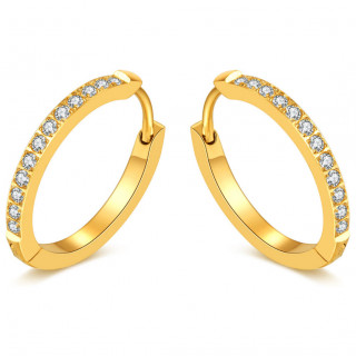 Boucles d'oreilles fines en acier dor� � ligne de cristaux brillants