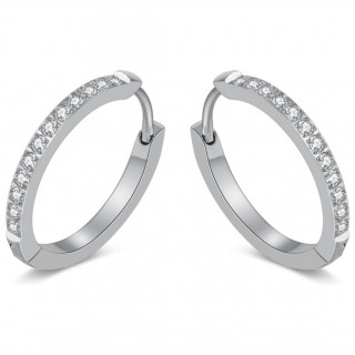 Boucles d'oreilles fines en acier � ligne de cristaux brillants