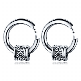 Boucles d'oreilles homme acier  cylindre tribal (paire)