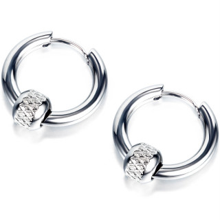 Boucles d'oreilles homme acier  perle hachure (paire)