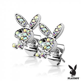 Boucles d'oreilles Lapin Playboy strass (paire) - Gris et Aurore borale