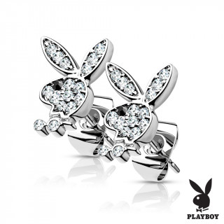 Boucles d'oreilles Lapin Playboy strass (paire) - Gris et Clair