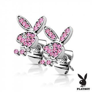 Boucles d'oreilles Lapin Playboy strass (paire) - Gris et Rose