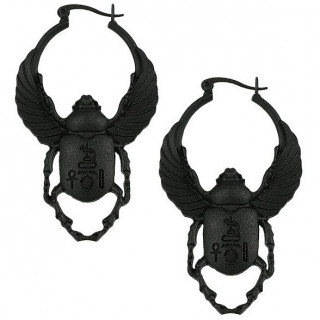 Boucles d'oreilles noires scarabes  hiroglyphes - Restyle