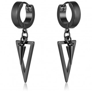 Boucles d'oreilles noires  triangle et pointe suspendues en acier (Paire)