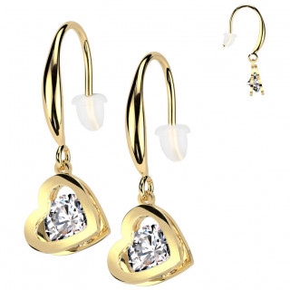 Boucles d'oreilles pendantes en acier dor en forme de coeur  zirconium brillant