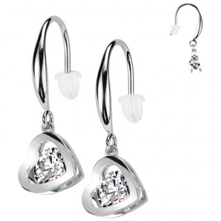 Boucles d'oreilles pendantes en acier en forme de coeur  zirconium brillant