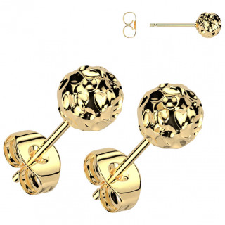 Boucles d'oreilles sphriques en acier dor  motif martel