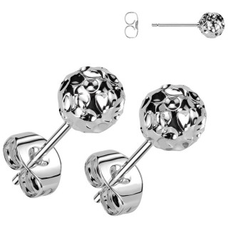 Boucles d'oreilles sphriques en acier  motif martel