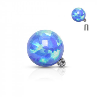 Boule de piercing en acier serti Opale Bleue (pour tige filetage interne)