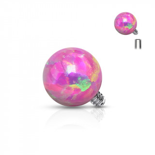 Boule de piercing en acier serti Opale Rose (pour tige filetage interne)