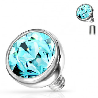 Boule de piercing en acier  strass Bleu aqua (pour tige filetage interne)