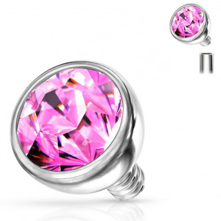 Boule de piercing en acier  strass Rose (pour tige filetage interne)