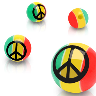 Boule de piercing Rasta Peace and Love (remplacement - pour tige 1,6mm)