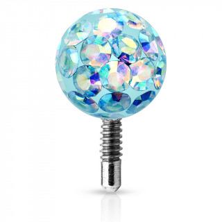 Boule piercing shamballa à tige filetée - Aqua aurore boréale