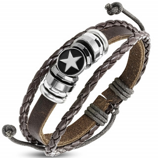 Bracelet  bande et tresses de cuir avec toile cercle