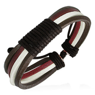 Bracelet  bandes de cuir trois tons encordes