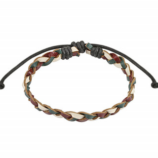 Bracelet  fine tresse de cuir marron, blanc et vert olive