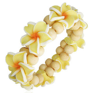 Bracelet à fleurs fantaisies jaunes et blanches en fimo avec perles