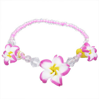 Bracelet  fleurs tropicales en fimo et perles acryliques