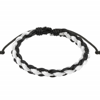Bracelet  lanire de cuir blanc et lacets noirs tresss