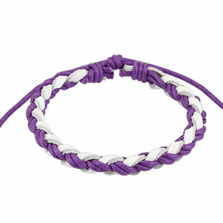 Bracelet  lanire de cuir blanc et lacets violets tresss