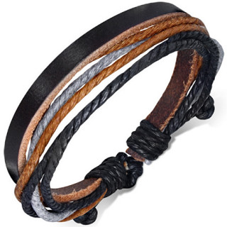 Bracelet  lanire de cuir et cordage noir, marron, gris